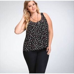 Torrid black pink sheer lipstick sleeveless top blouse womens 2X